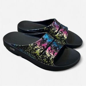 OOFOS Ooahh Recovery Comfort Slip-On Slides Limited 80's Arcade Black Womens 8
